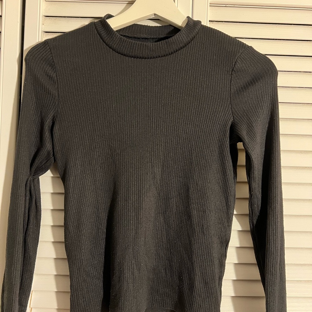 Abercrombie Kids Girls Black Ribbed Long Sleeve Fitted Top